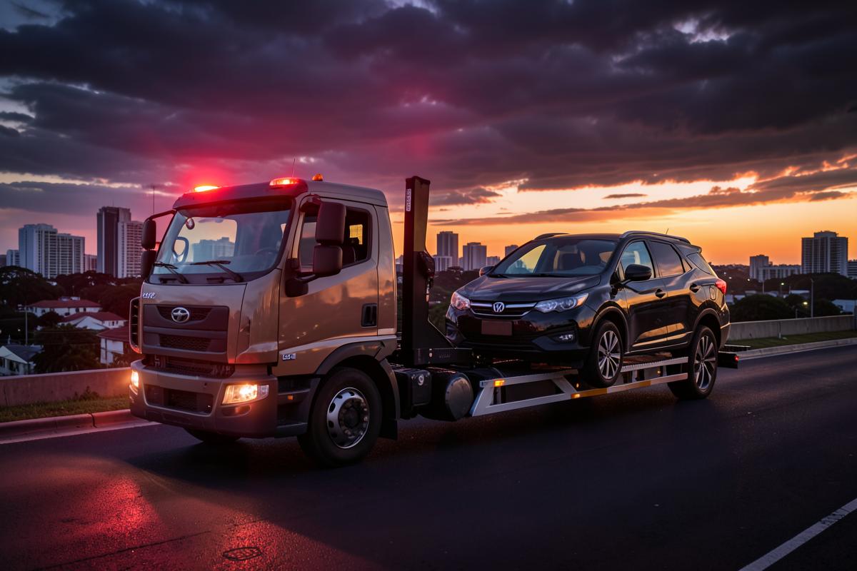 Guincho transportando veículo em Brasília